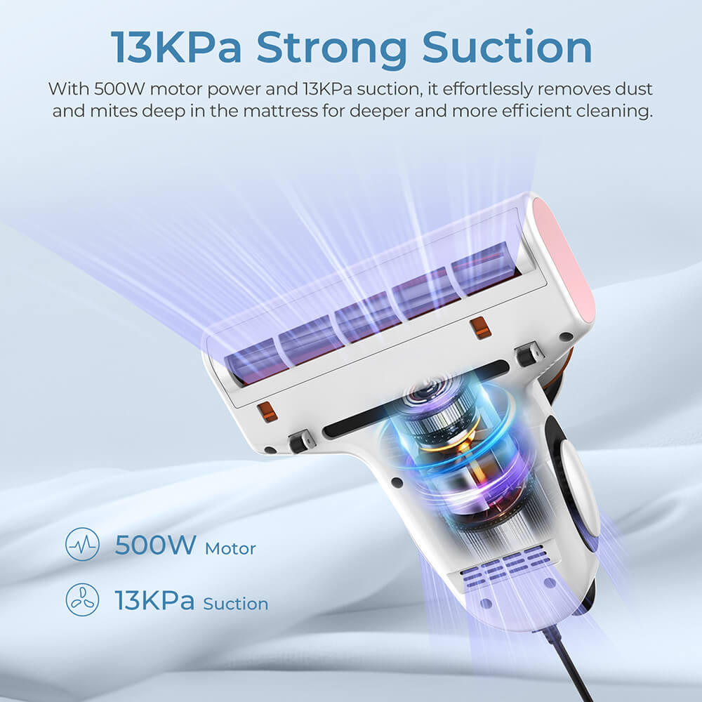 JIGOO J300 Milbensauger für matratzen mit zwei Behälter, 13 kPa Saugkraft, Staubmilbensensor, Metallbürstenrolle