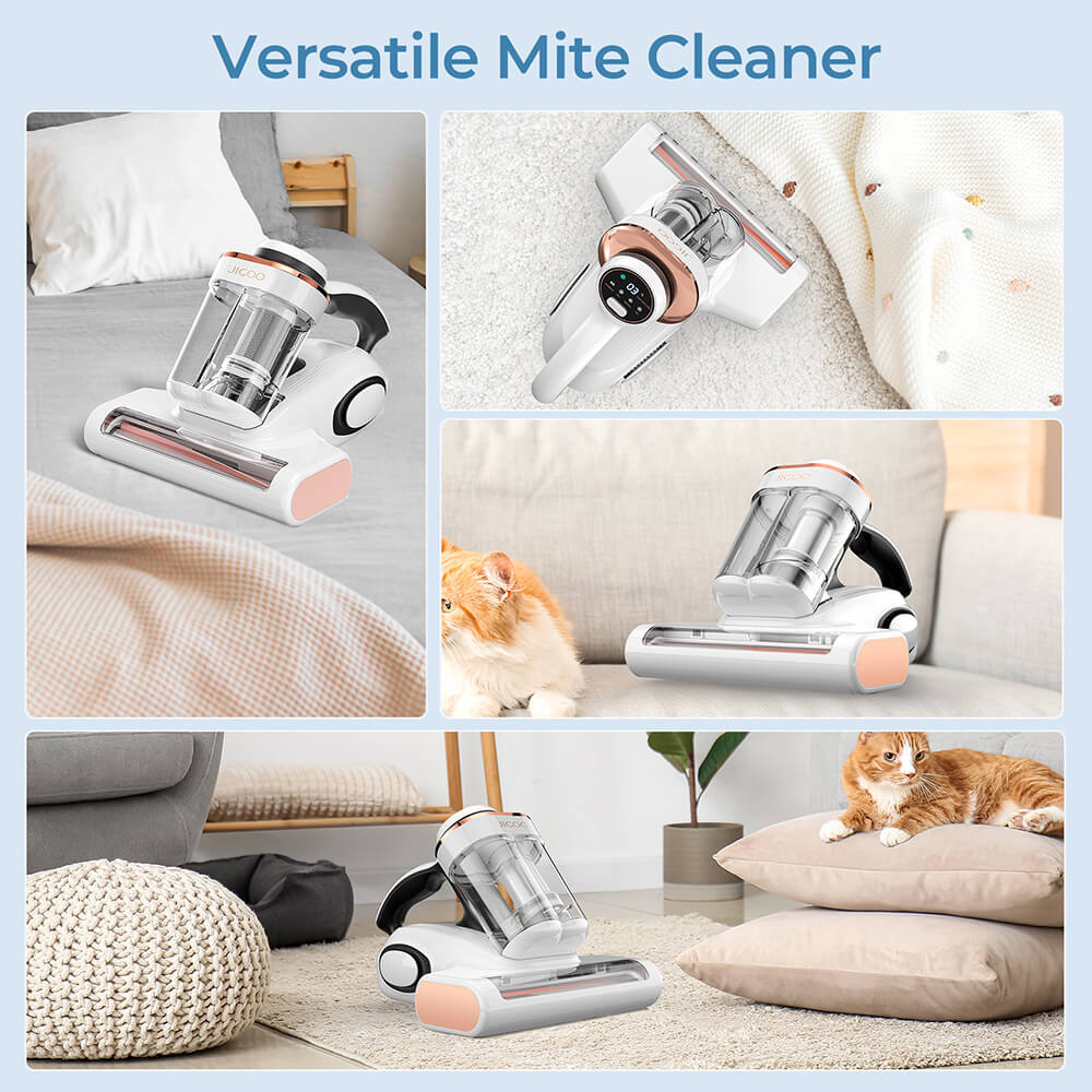 JIGOO J300 Dual-Cup Mite Vacuum Cleaner for Mattresses with 13KPa Suction, Dust Mite Sensor, Metal Brushroll, 55℃ Hot Air