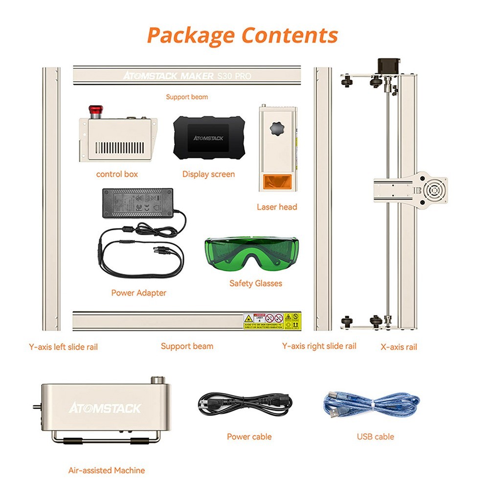 ATOMSTACK Maker S30 Pro Laser Engraver Cutter, 33W Laser Power, Air Assist, 0.01mm Engraving Accuracy, Offline Engraving