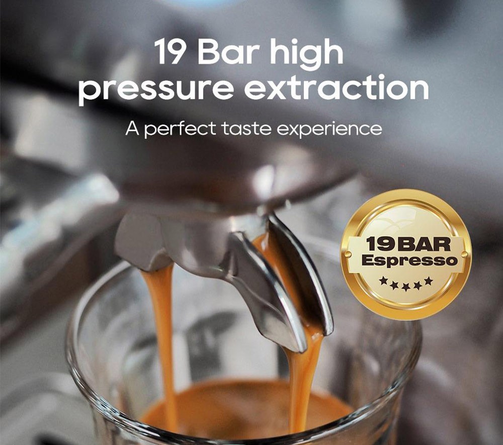 HiBREW H10A Halbautomatische Espressomaschine, 19 Bar Druck, Milchaufschäumer - Silber