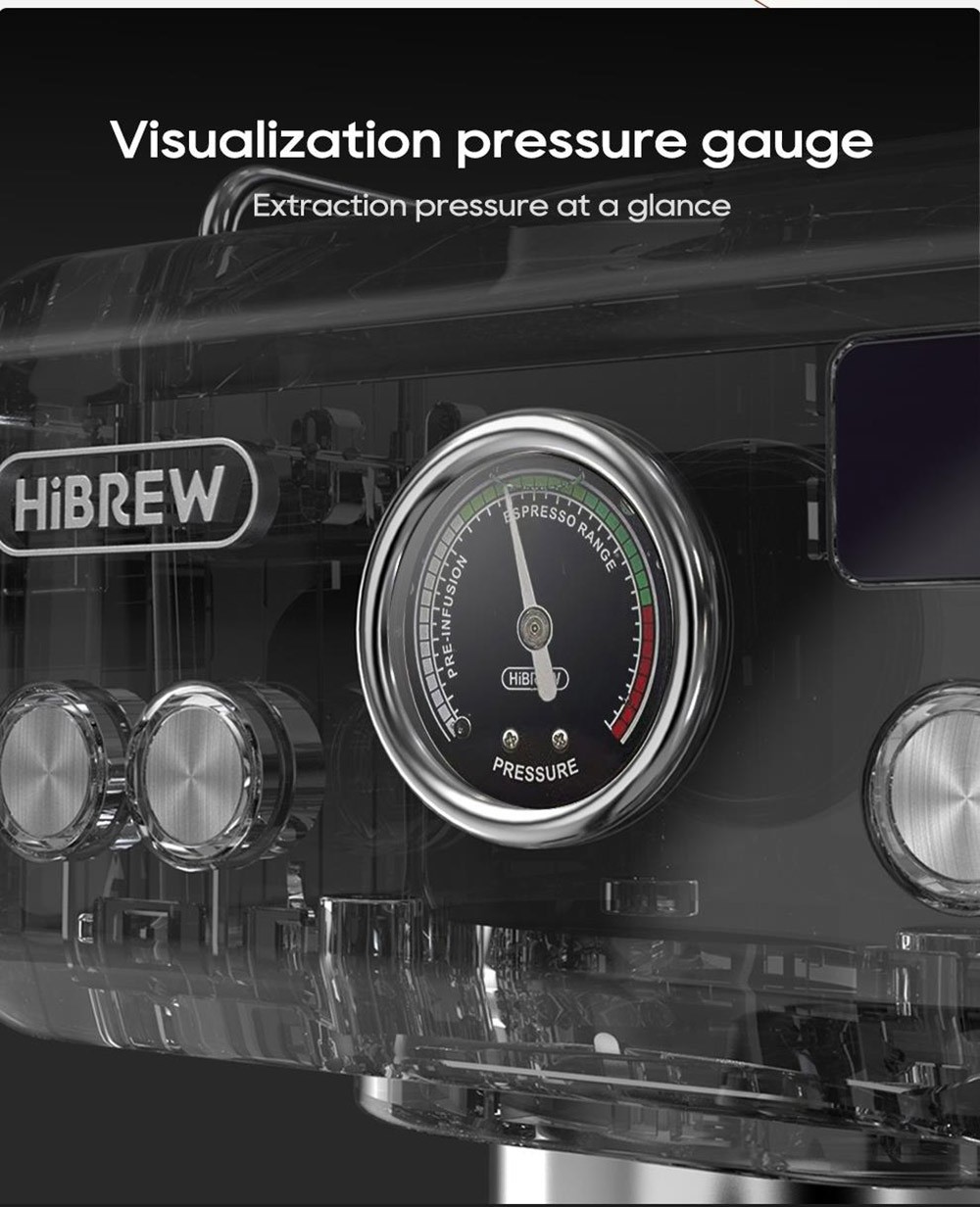 HiBREW H10A Coffee Machine, 19Bar Extraction Pressure, Adjustable Temperature & Cup Volume, 58mm Portafilter - Silver