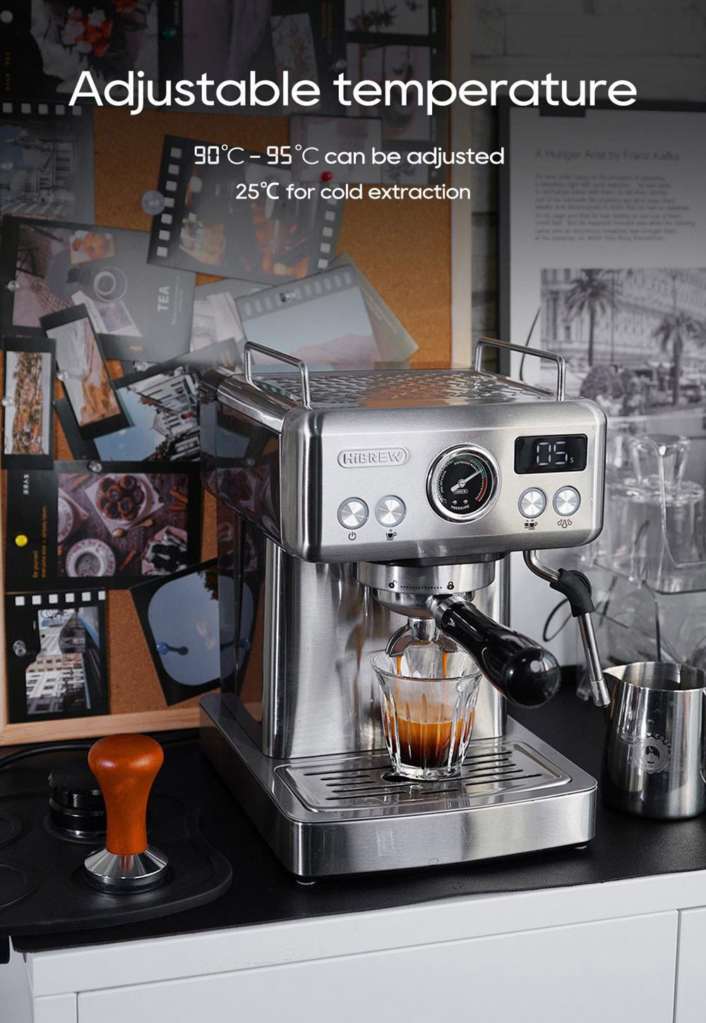 HiBREW H10A Coffee Machine, 19Bar Extraction Pressure, Adjustable Temperature & Cup Volume, 58mm Portafilter - Silver