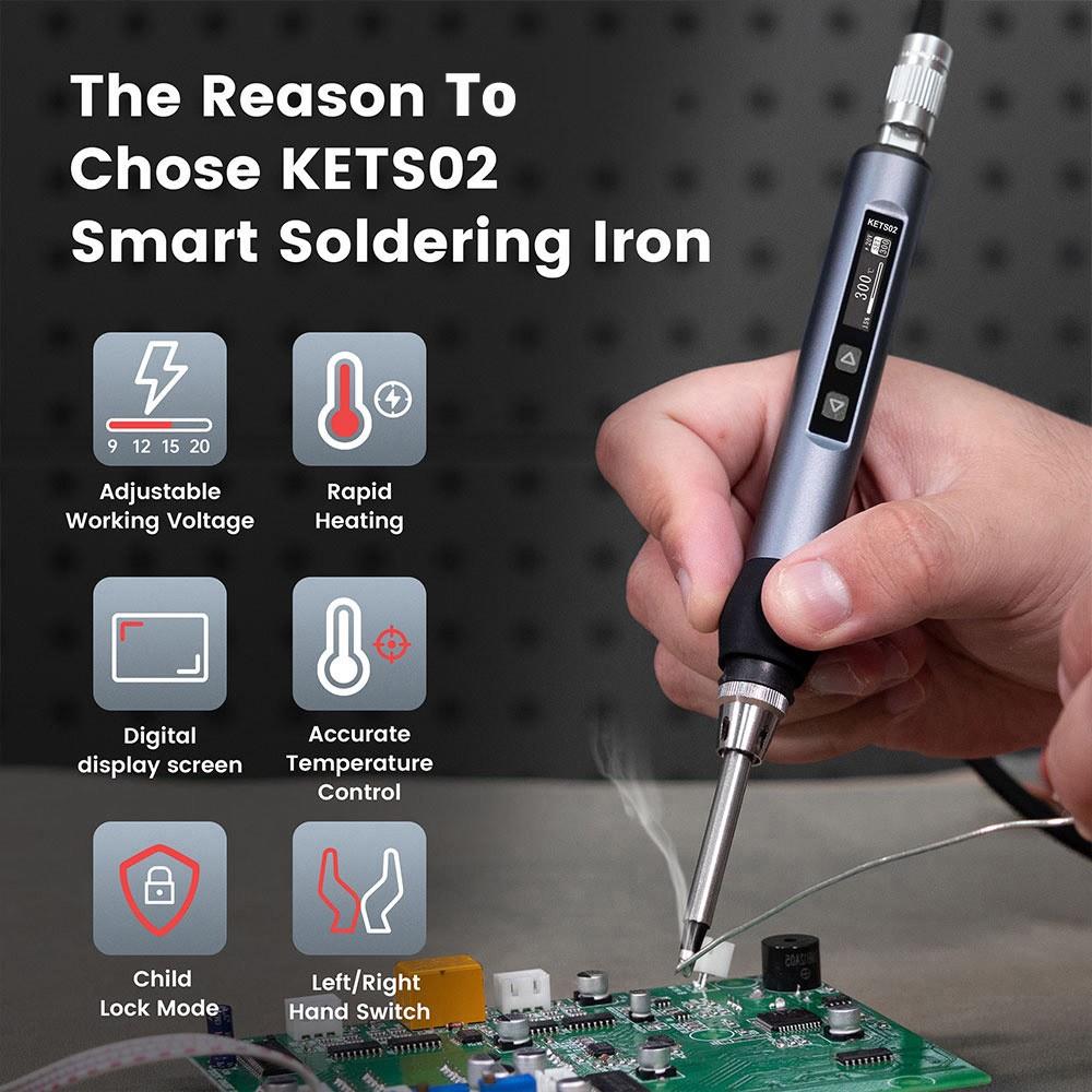 KAIWEETS KETS02 Smart Digital Soldering Iron Kit, 9-20V Operating Voltage, Precise Temperature Control, Sleep Mode