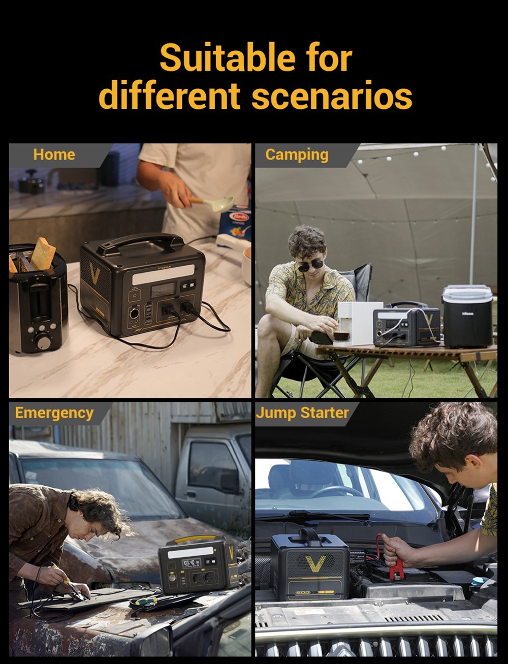 VTOMAN Jump 600 Portable Power Station, 640Wh LiFePO4 Battery Solar Generator, 600W Pure Sine Wave AC Outlets, 9 Ports