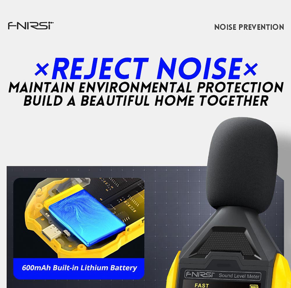 FNIRSI FDM01 Digital Noise Decibel Meter, Handheld Sound Level Measuring Instrument, 30-130dB Measuring Range