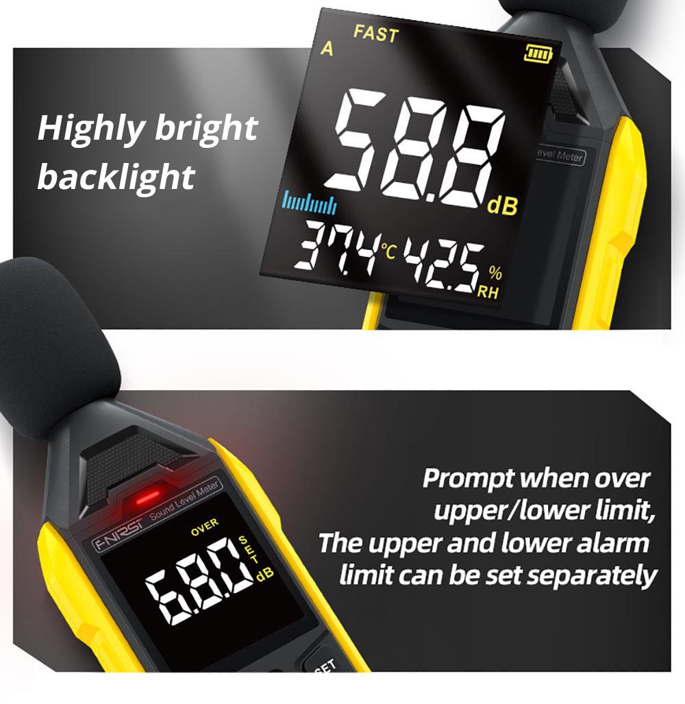 FNIRSI FDM01 Digitaler Lärm-Dezibel-Messer, Handmessgerät für Schallpegel, Messbereich 30-130 dB