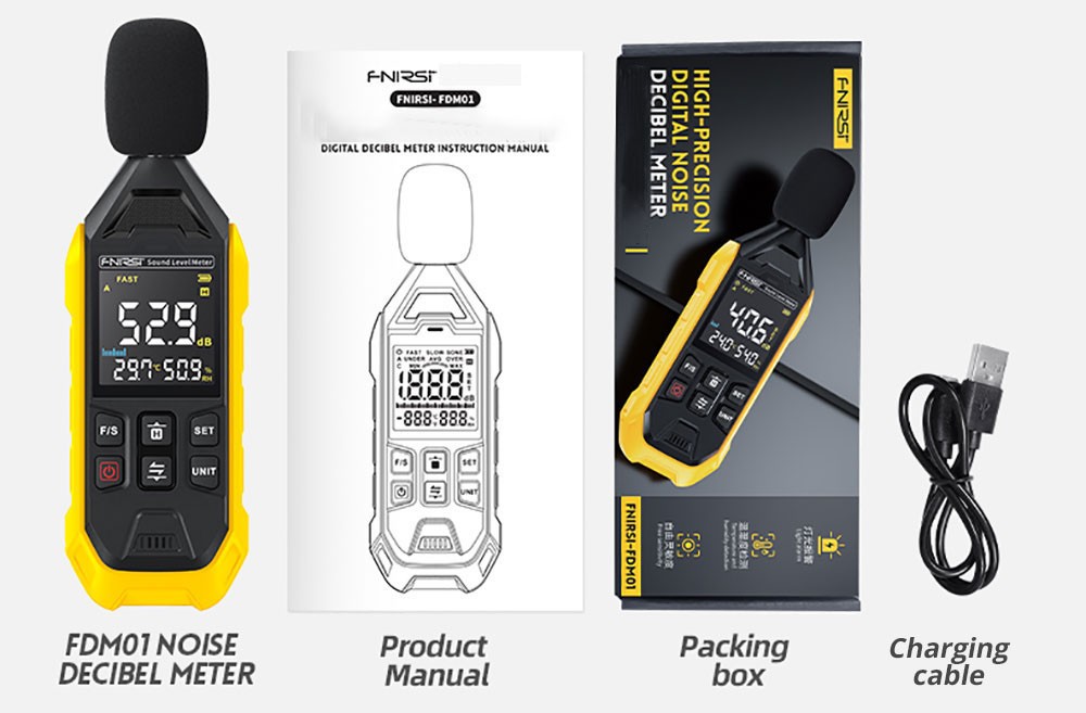 FNIRSI FDM01 Digital Noise Decibel Meter, Handheld Sound Level Measuring Instrument, 30-130dB Measuring Range