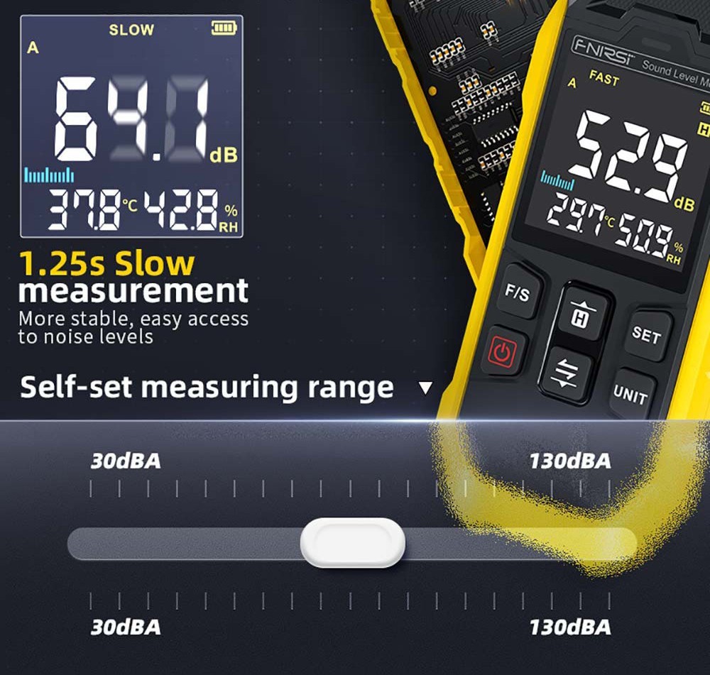 FNIRSI FDM01 Digital Noise Decibel Meter, Handheld Sound Level Measuring Instrument, 30-130dB Measuring Range