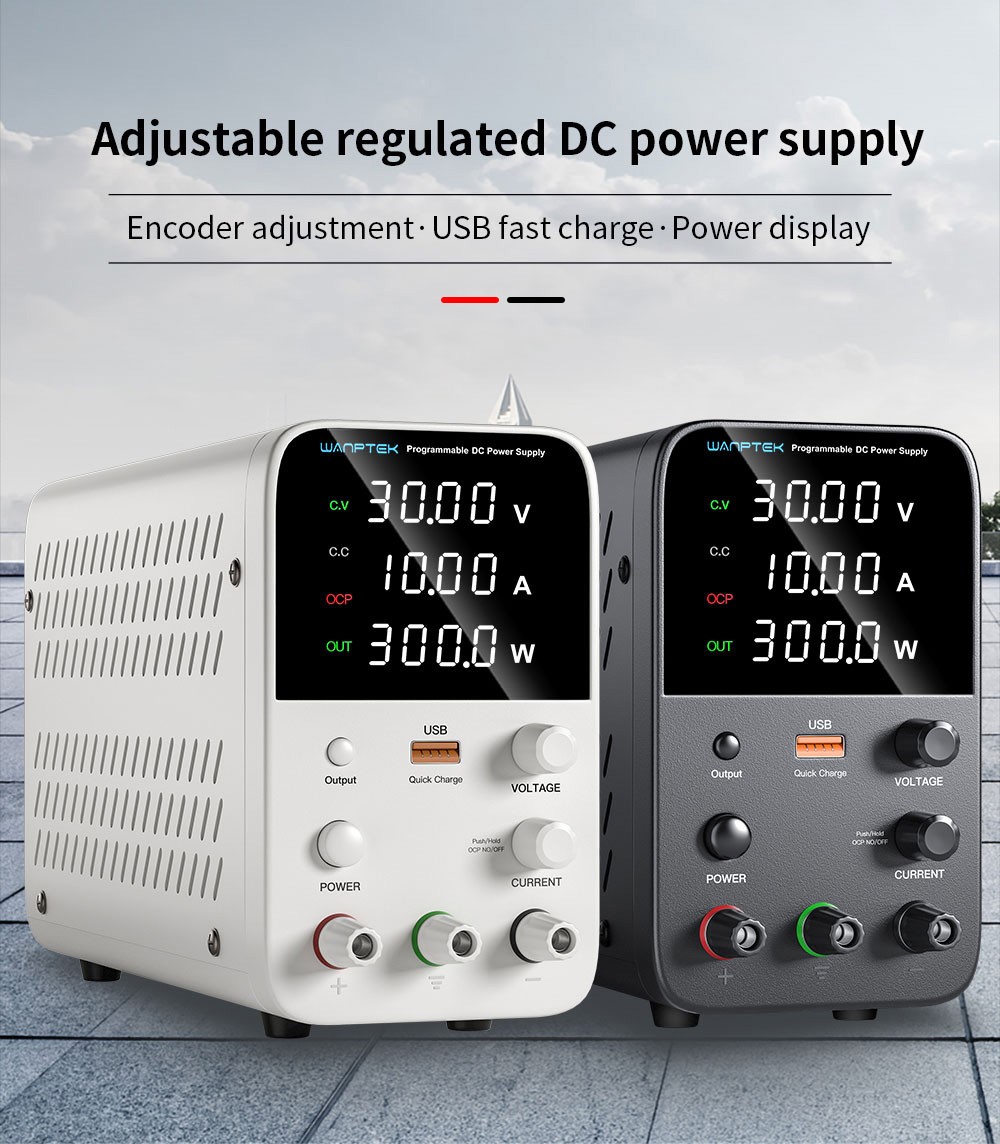 Wanptek WPS3010 Programmable Regulated DC Power Supply, 30V10A, Encoder Adjustment, USB Fast Charge