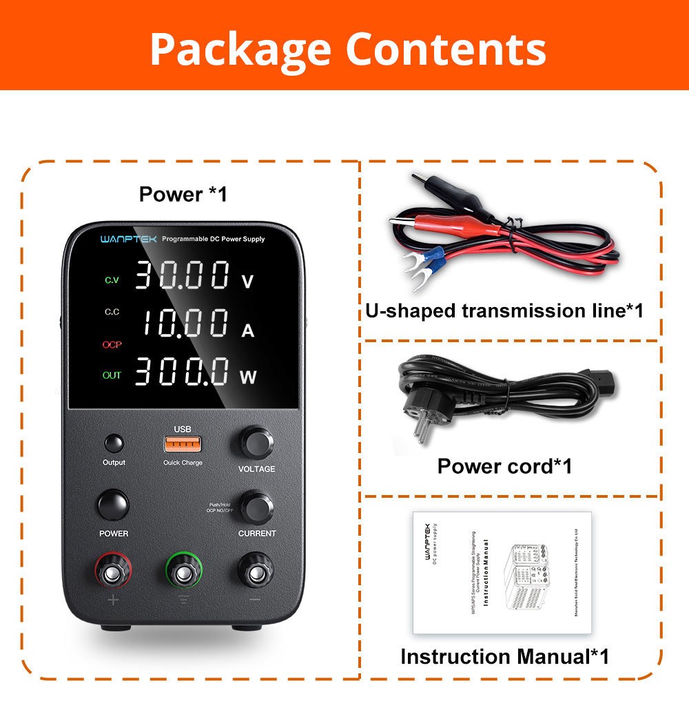 Wanptek WPS3010 Programmeerbare Gereguleerde DC-voeding, 30V10A, Encoder aanpassing, USB snel opladen