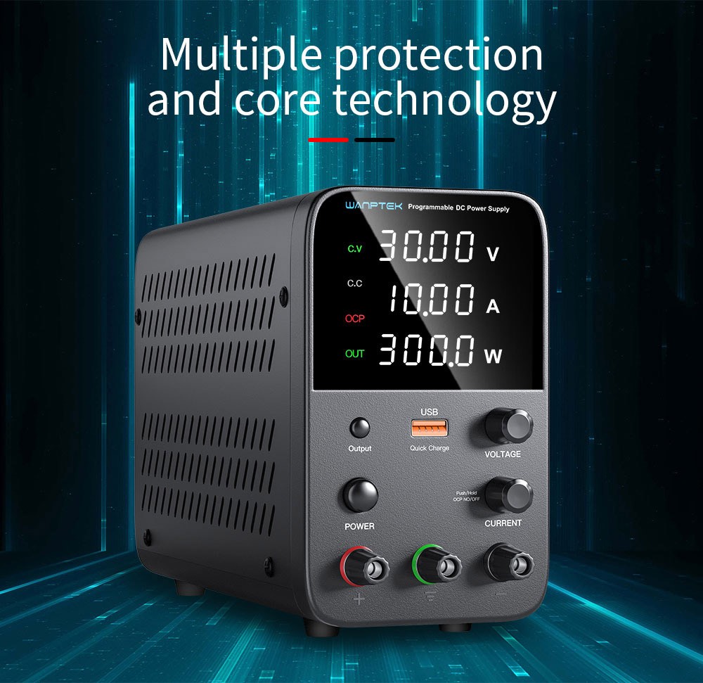 Wanptek WPS3010 Programmable Regulated DC Power Supply, 30V10A, Encoder Adjustment, USB Fast Charge