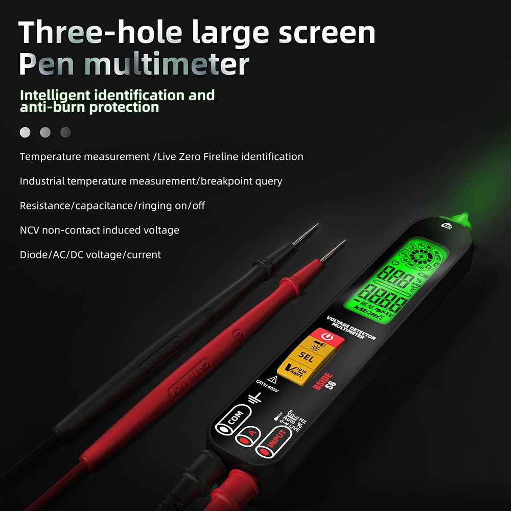 BSIDE S6 Voltage Detector Multimeter Voltage Detector Pen AC/DC Voltage Tester - Black