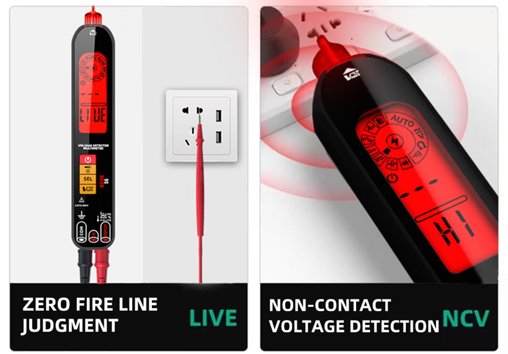 BSIDE S6 Voltage Detector Multimeter Voltage Detector Pen AC/DC Voltage Tester - Black