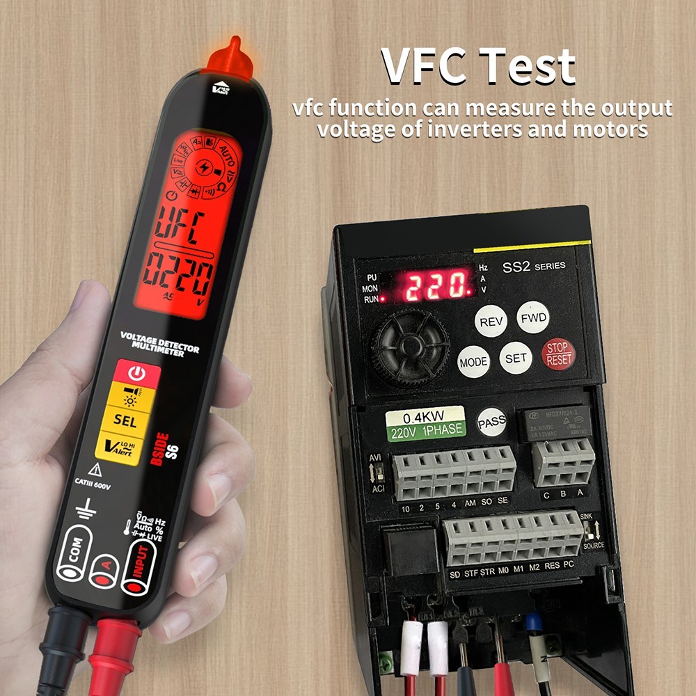 BSIDE S6 Voltage Detector Multimeter Voltage Detector Pen AC/DC Voltage Tester - Black