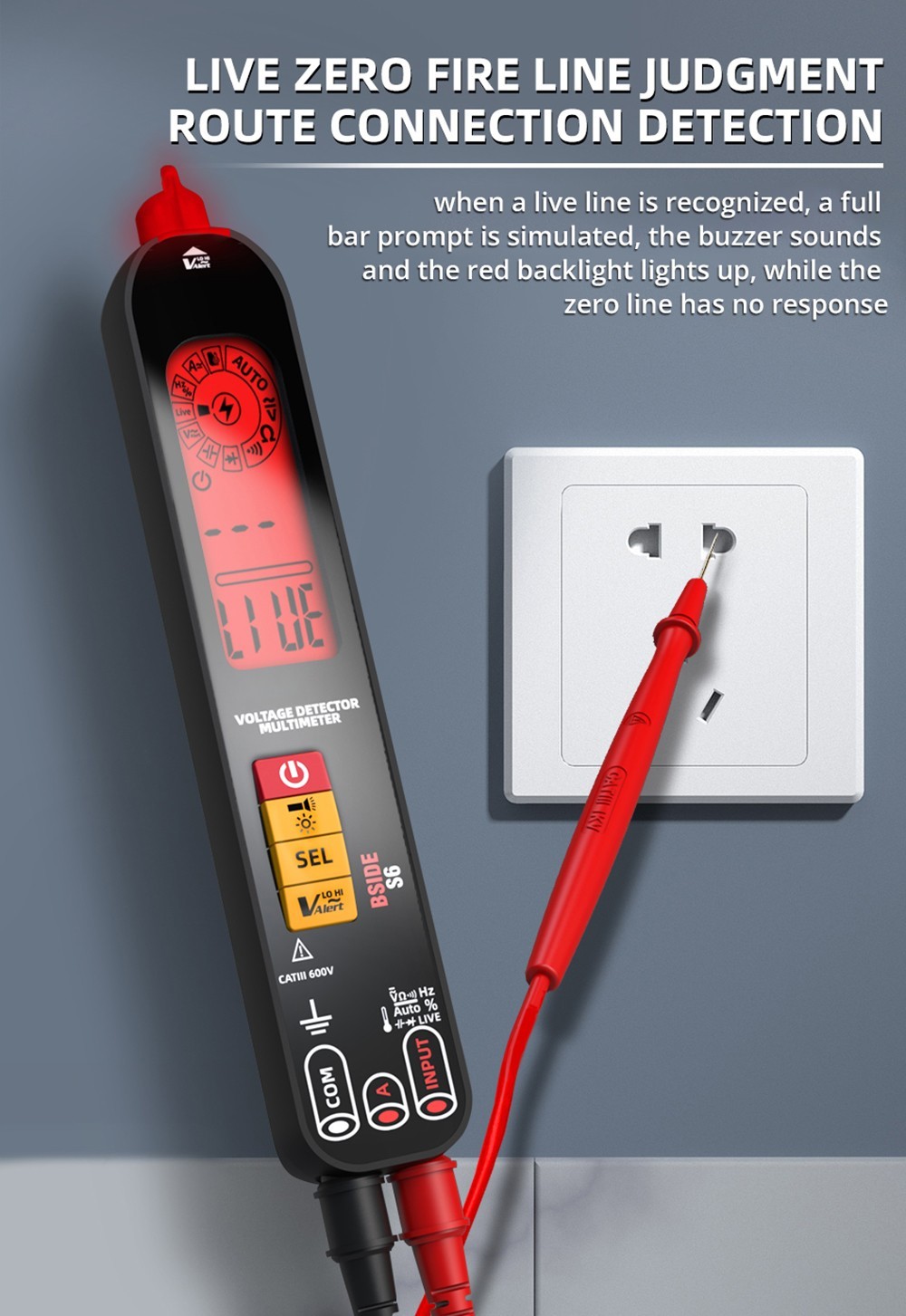 BSIDE S6 Spannungsprüfer Multimeter Spannungsprüfer Stift AC/DC Spannungsprüfer - Schwarz