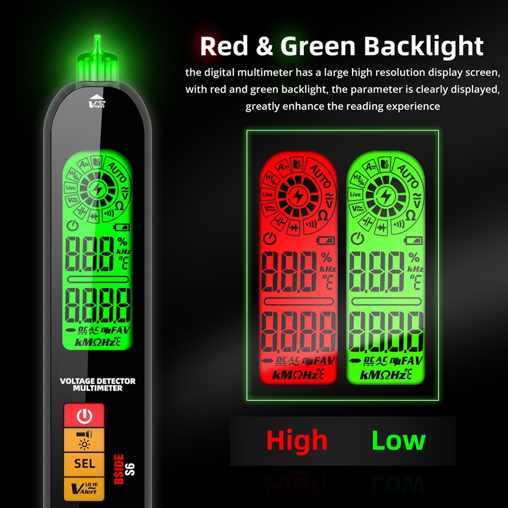 BSIDE S6 Voltage Detector Multimeter Voltage Detector Pen AC/DC Voltage Tester - Black