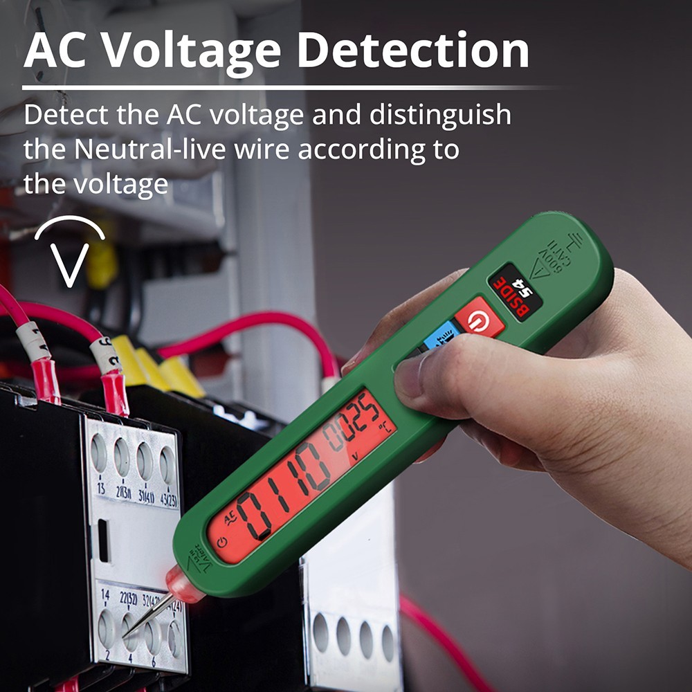 BSIDE S4 Smart Voltage Tester, 12-300V Auto Range, Non-Contact, Zero/Live Wire Detection, LED Flashlight, LCD Display