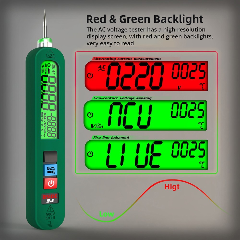 BSIDE S4 Slimme Spanningstester, 12-300V Auto Bereik, Contactloos, Nul/Leef Draad Detectie, LED Zaklamp, LCD Display