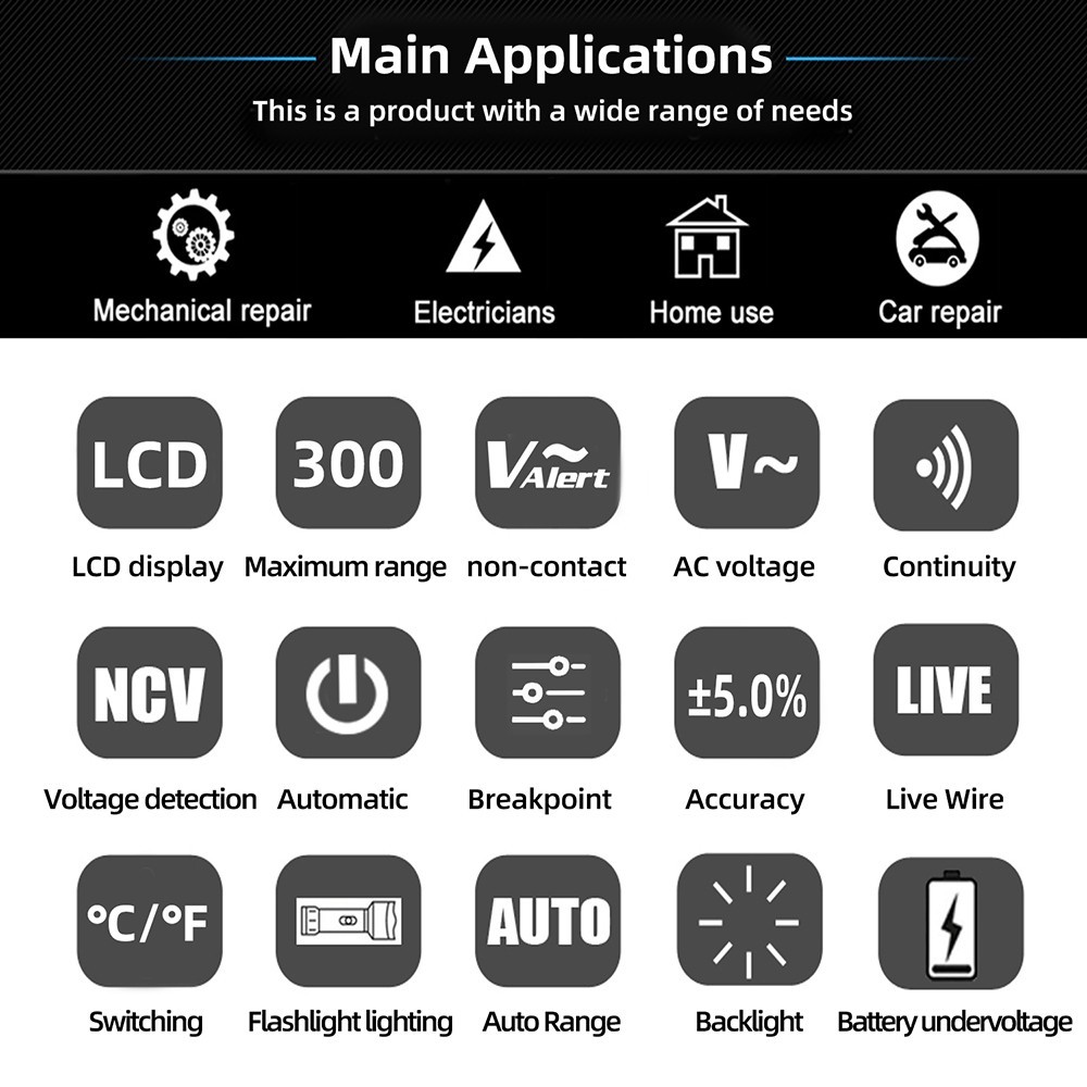 BSIDE S4 Smart Voltage Tester, 12-300V Auto Range, Non-Contact, Zero/Live Wire Detection, LED Flashlight, LCD Display