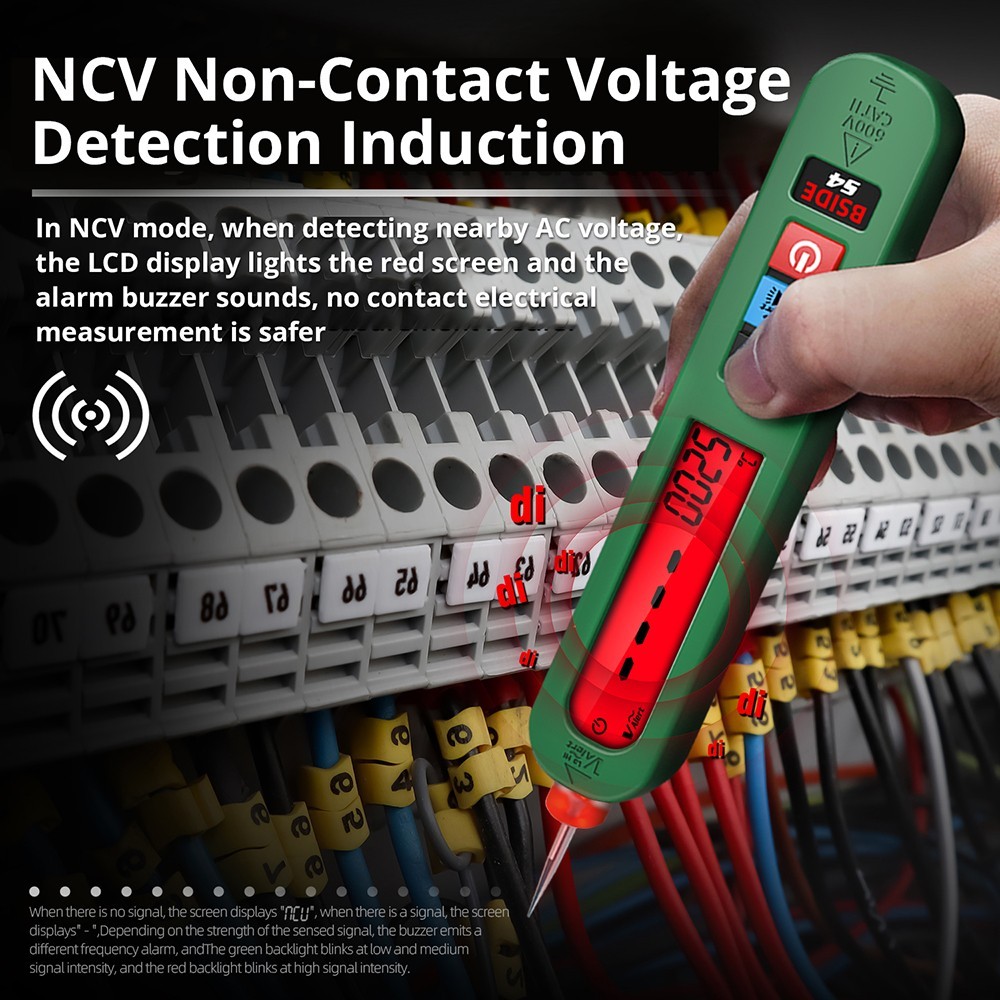 BSIDE S4 Smart Voltage Tester, 12-300V Auto Range, Non-Contact, Zero/Live Wire Detection, LED Flashlight, LCD Display