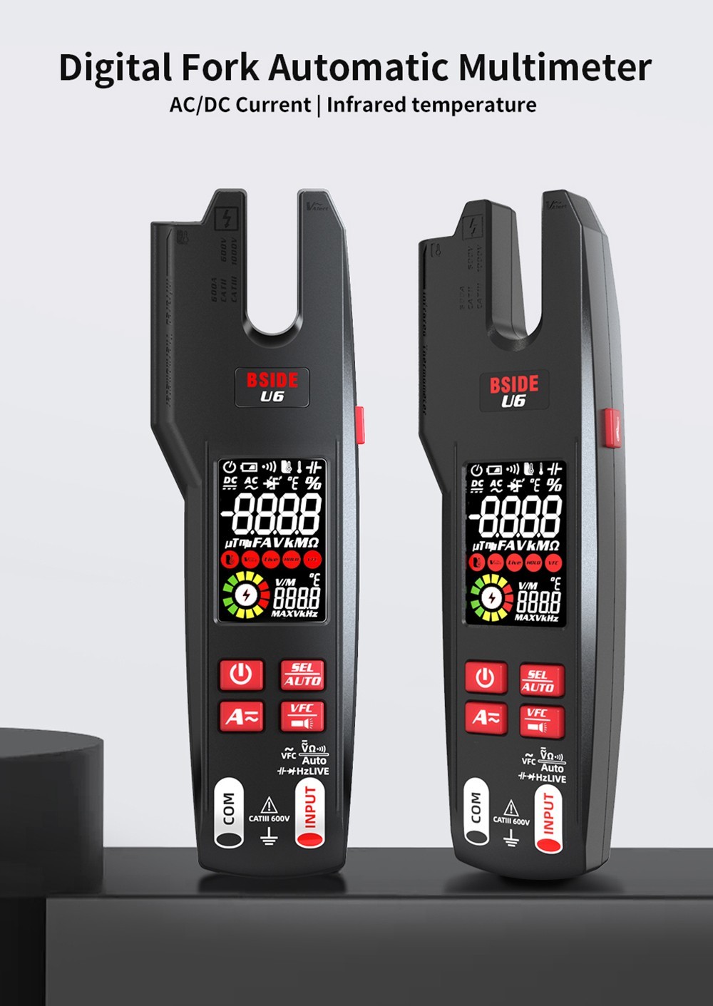 BSIDE U6 U-vormige infrarood thermometer multimeter AC / DC spanning stroomklem meter