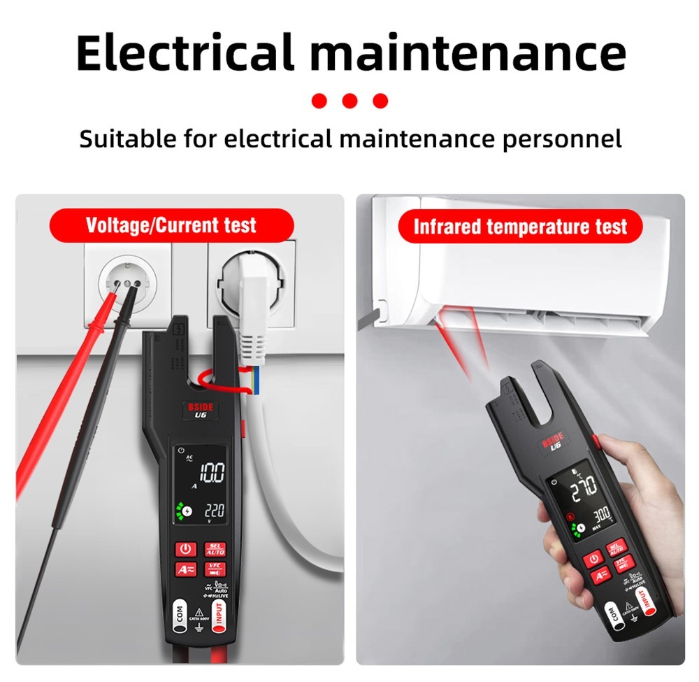 BSIDE U6 U-vormige infrarood thermometer multimeter AC / DC spanning stroomklem meter