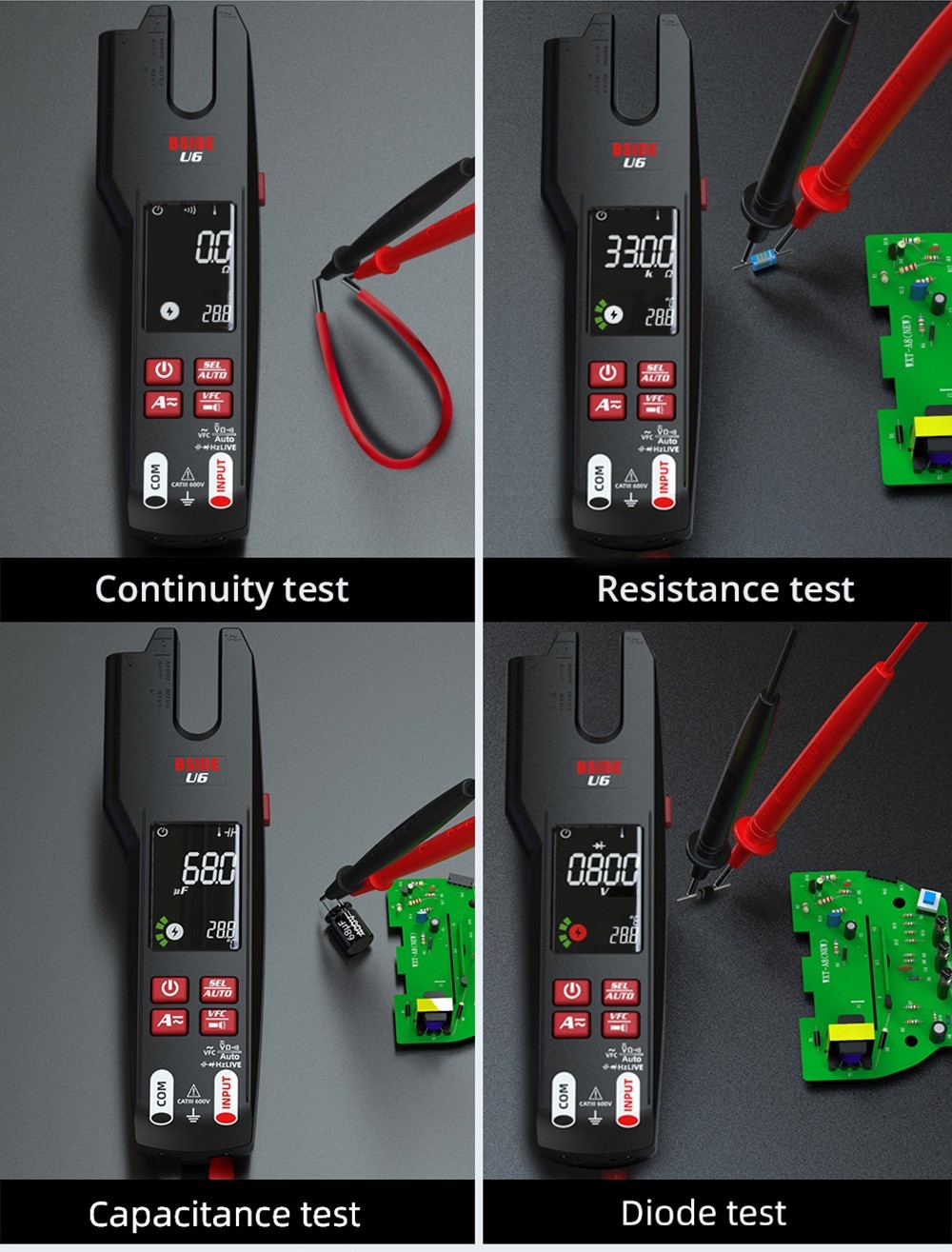 BSIDE U6 U-förmiges Infrarot-Thermometer Multimeter AC/DC Spannungs-Strom-Zangenmessgerät