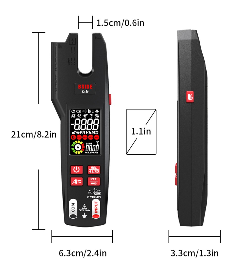 BSIDE U6 U-shaped Infrared Thermometer Multimeter AC/DC Voltage Current Clamp Meter