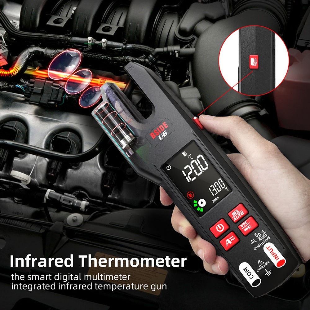 BSIDE U6 U-shaped Infrared Thermometer Multimeter AC/DC Voltage Current Clamp Meter