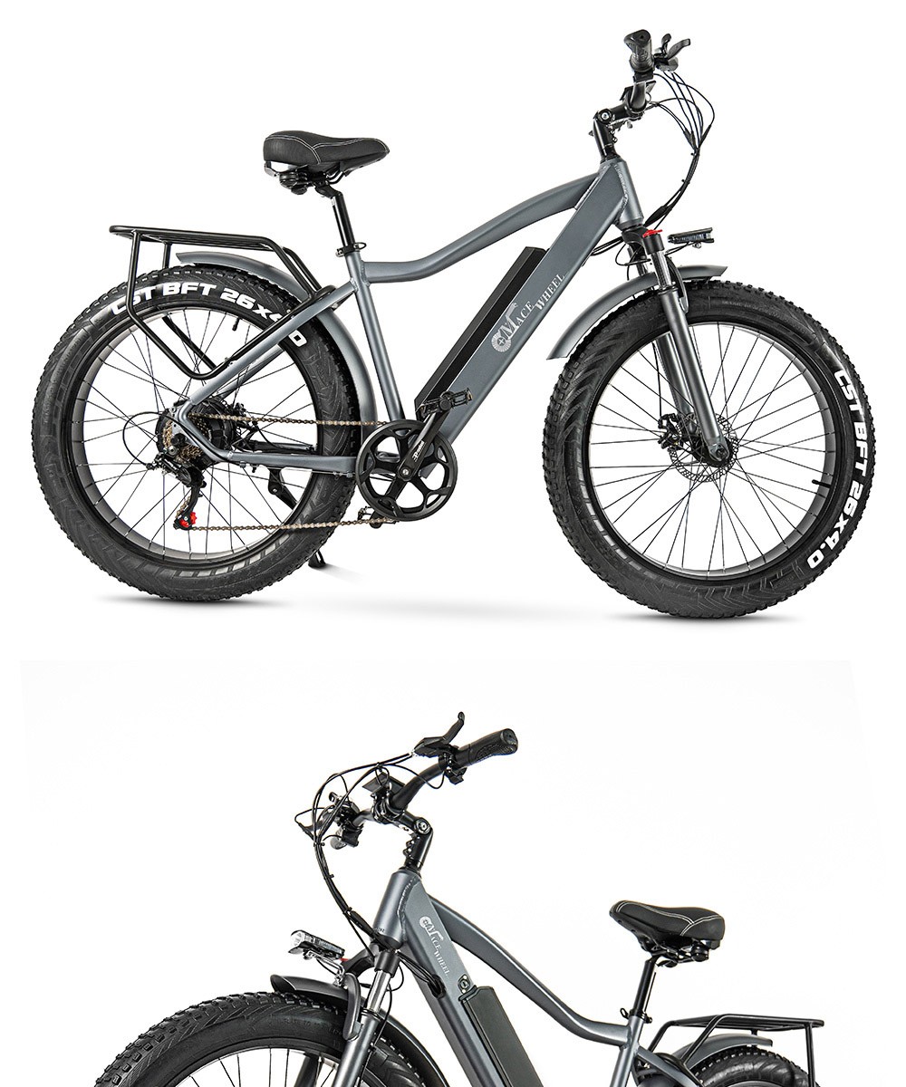 CMACEWHEEL J26 elektrische fiets, 26*4.0 CST-band, 750W motor, 17Ah batterij, schijfrem, 150kg belasting - Zilvergrijs