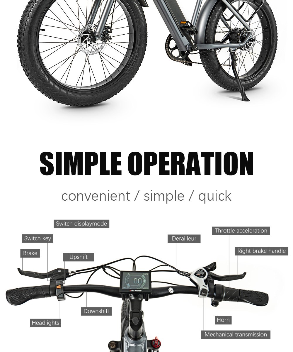 CMACEWHEEL J26 elektrische fiets, 26*4.0 CST-band, 750W motor, 17Ah batterij, schijfrem, 150kg belasting - Zilvergrijs