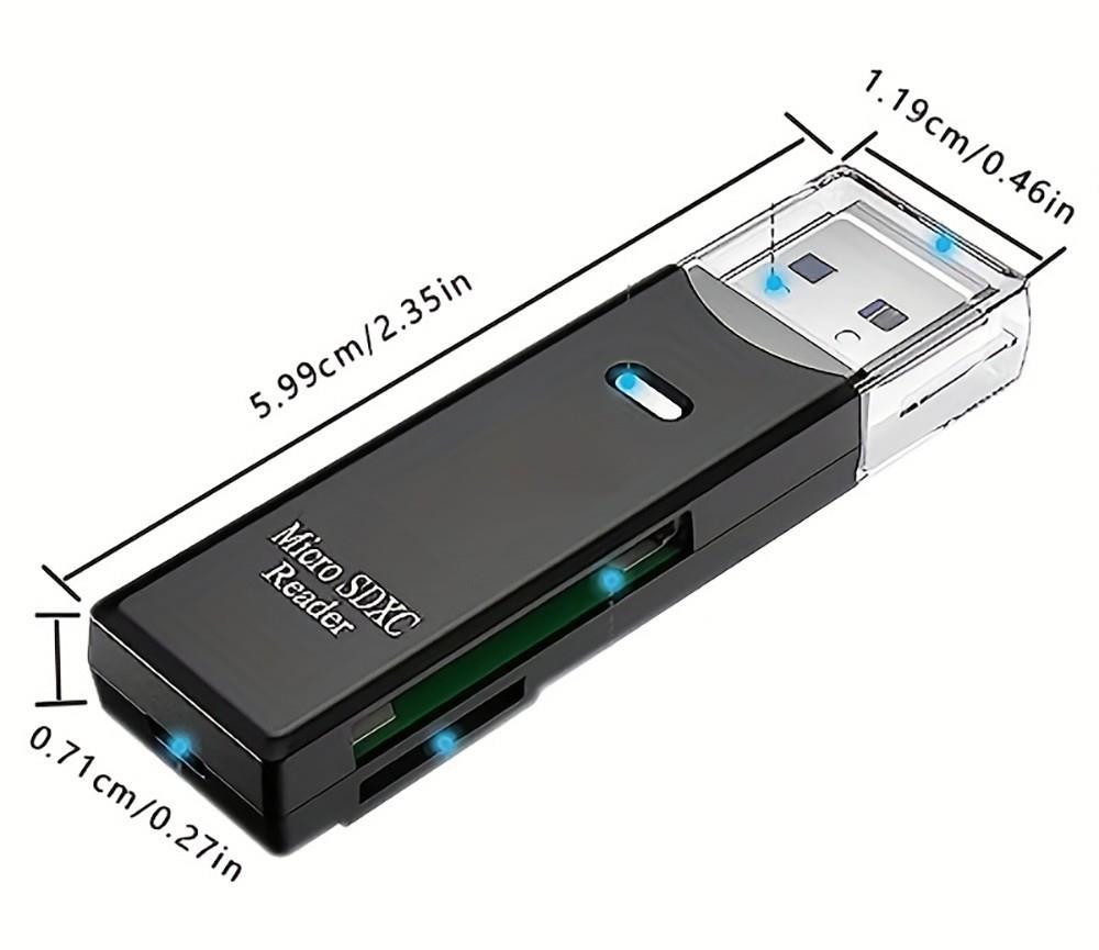 USB 2.0 SD Card Reader 5Gbps Transmission Speed for TV, Laptop, Computer, Camera - Black