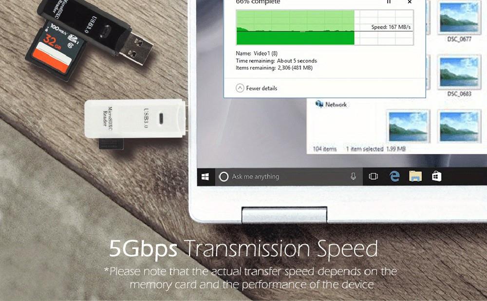 USB 2.0 SD Card Reader 5Gbps Transmission Speed for TV, Laptop, Computer, Camera - Black