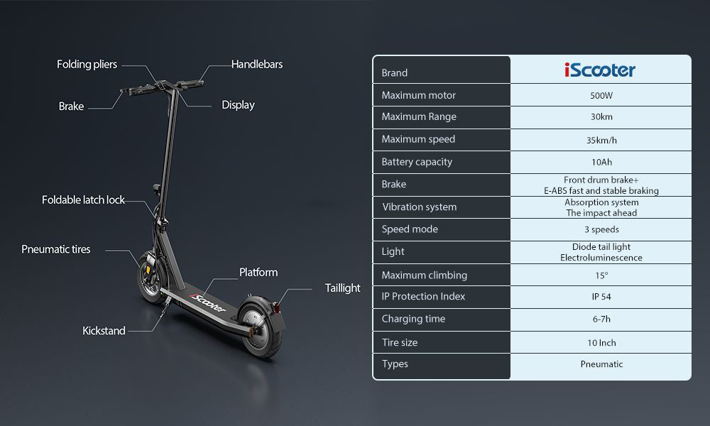 iScooter i9S 10 inch Tire Electric Scooter, 500W Motor, 35km/h Max Speed, 10Ah Battery, 30km Range