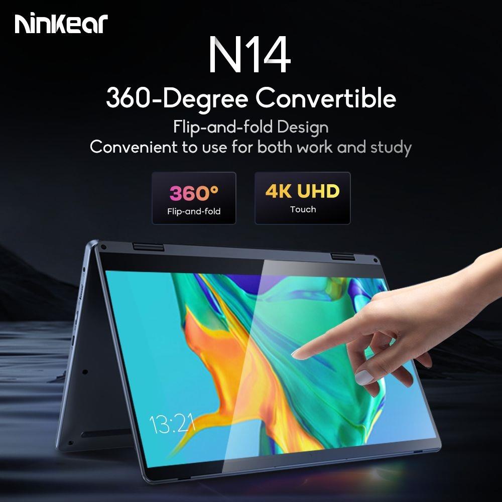 Ninkear N14 14 Inch Laptop, 4K Scherm Intel N95 CPU, 12GB 512GB, Windows 11 Home, 360° Flipping