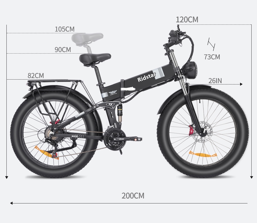 Ridstar H26 Pro Elektrofahrrad, 26*4.0 Zoll Fat Tires, 1000W Motor, 48V/20Ah Batterie, 36mph Max Speed