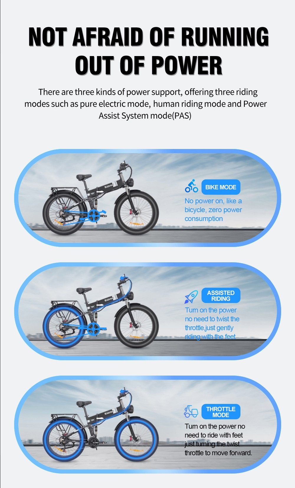 Ridstar H26 Pro Electric Bike, 26*4.0 inch Fat Tires, 1000W Motor, 48V/20Ah Battery, 36mph Max Speed