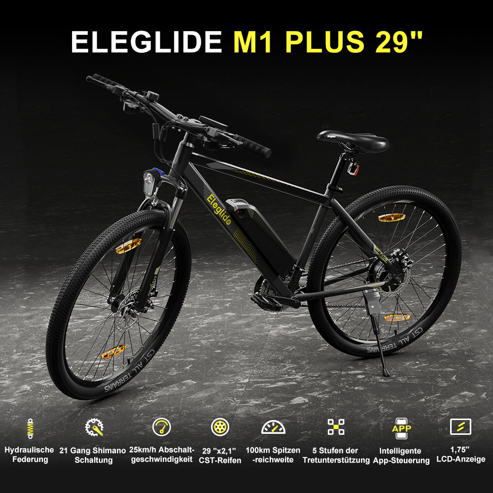 E-mountainbike Eleglide M1 PLUS 29”, 36V 12.5AH 100KM 250W 25KM/H, App Control, 21 snelheden 5 snelheidsniveaus, City E-bike