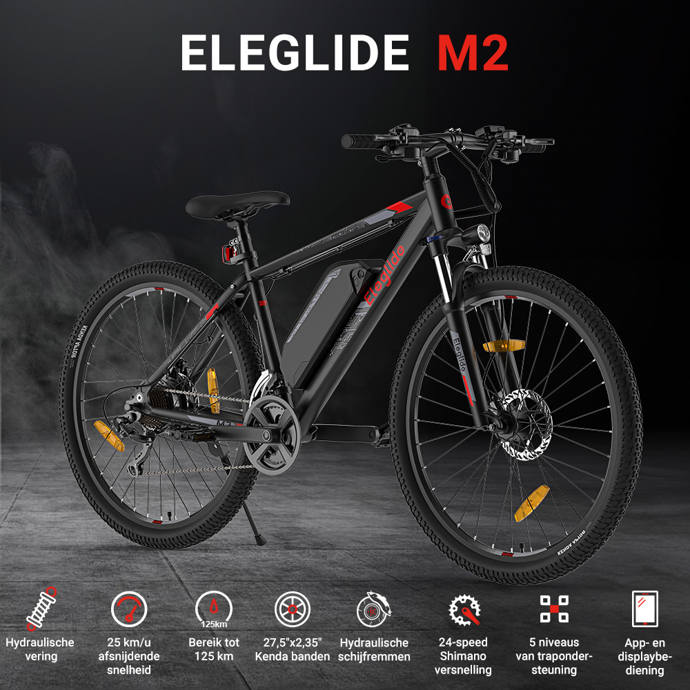 E-mountainbike  M2 27,5, 36V 15AH 125KM 250W 25KM/H, App Control, 24 snelheden 5 snelheidsniveaus, City E-bike