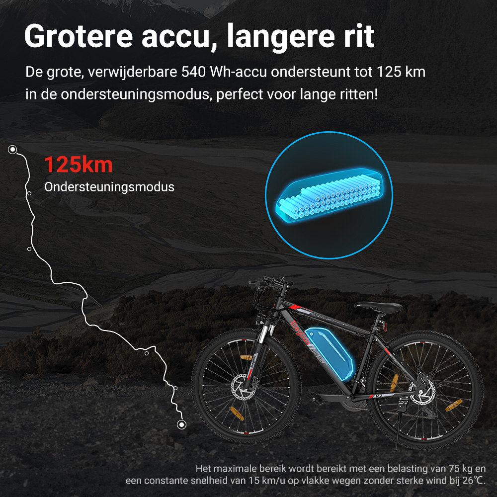 E-mountainbike  M2 27,5, 36V 15AH 125KM 250W 25KM/H, App Control, 24 snelheden 5 snelheidsniveaus, City E-bike