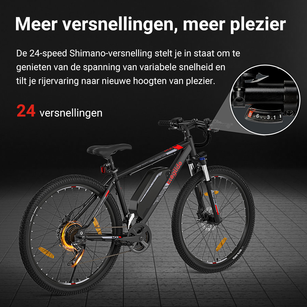 E-mountainbike  M2 27,5, 36V 15AH 125KM 250W 25KM/H, App Control, 24 snelheden 5 snelheidsniveaus, City E-bike