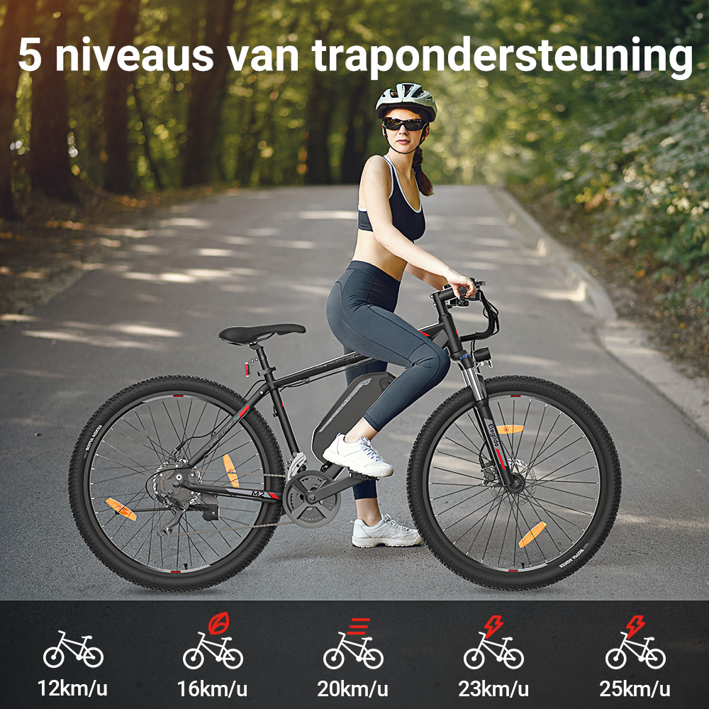 E-mountainbike  M2 27,5, 36V 15AH 125KM 250W 25KM/H, App Control, 24 snelheden 5 snelheidsniveaus, City E-bike