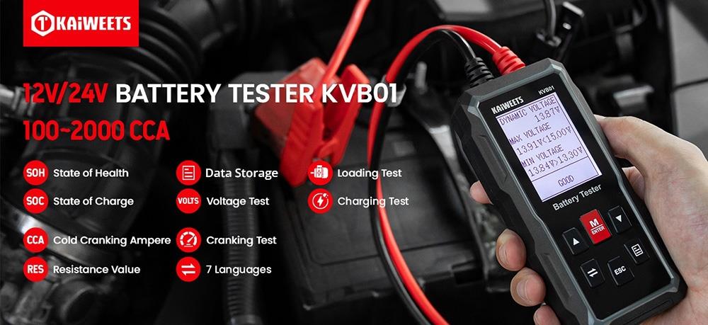 KAIWEETS KVB01 12V 24V Auto-Batterie-Tester, 100-2000 CCA, Anfahr