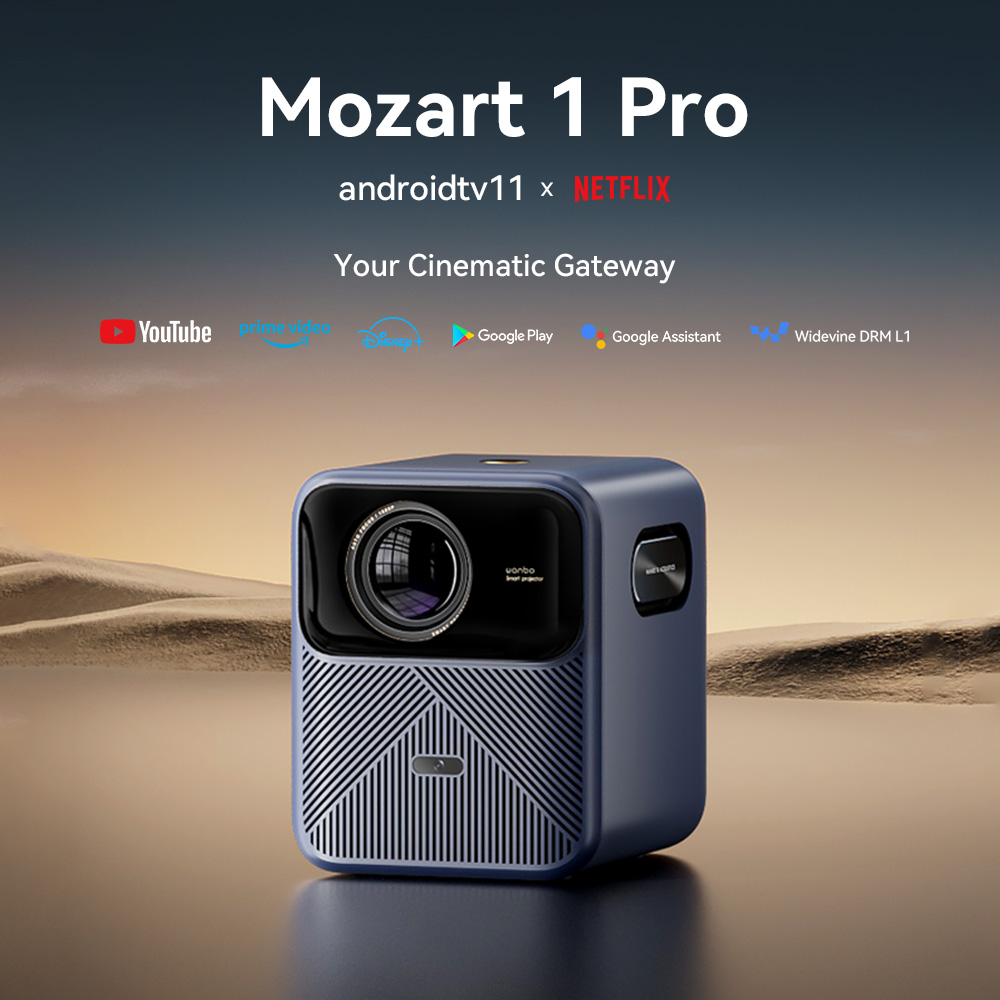 Wanbo Mozart 1 Pro LCD Projector, 900 ANSI, Native 1080P, Android TV 11, FULL HD Netflix, Auto Focus