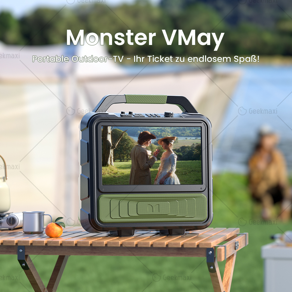 Monster VMay Tragbarer Outdoor Party Lautsprecher TV mit TV Tuner Antenne, 15.6 1080P Bildschirm, 60W Audio