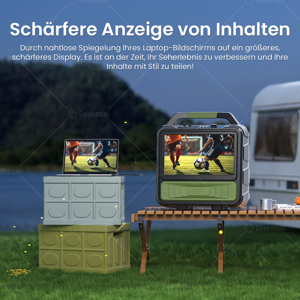 Monster VMay Tragbarer Outdoor Party Lautsprecher TV mit TV Tuner Antenne, 15.6 1080P Bildschirm, 60W Audio