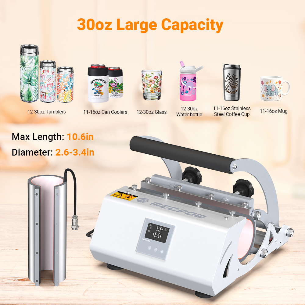 Mecpow MP30 30oz Tumbler Heat Press Machine, Mug Heat Press, LCD Control Panel, High Security