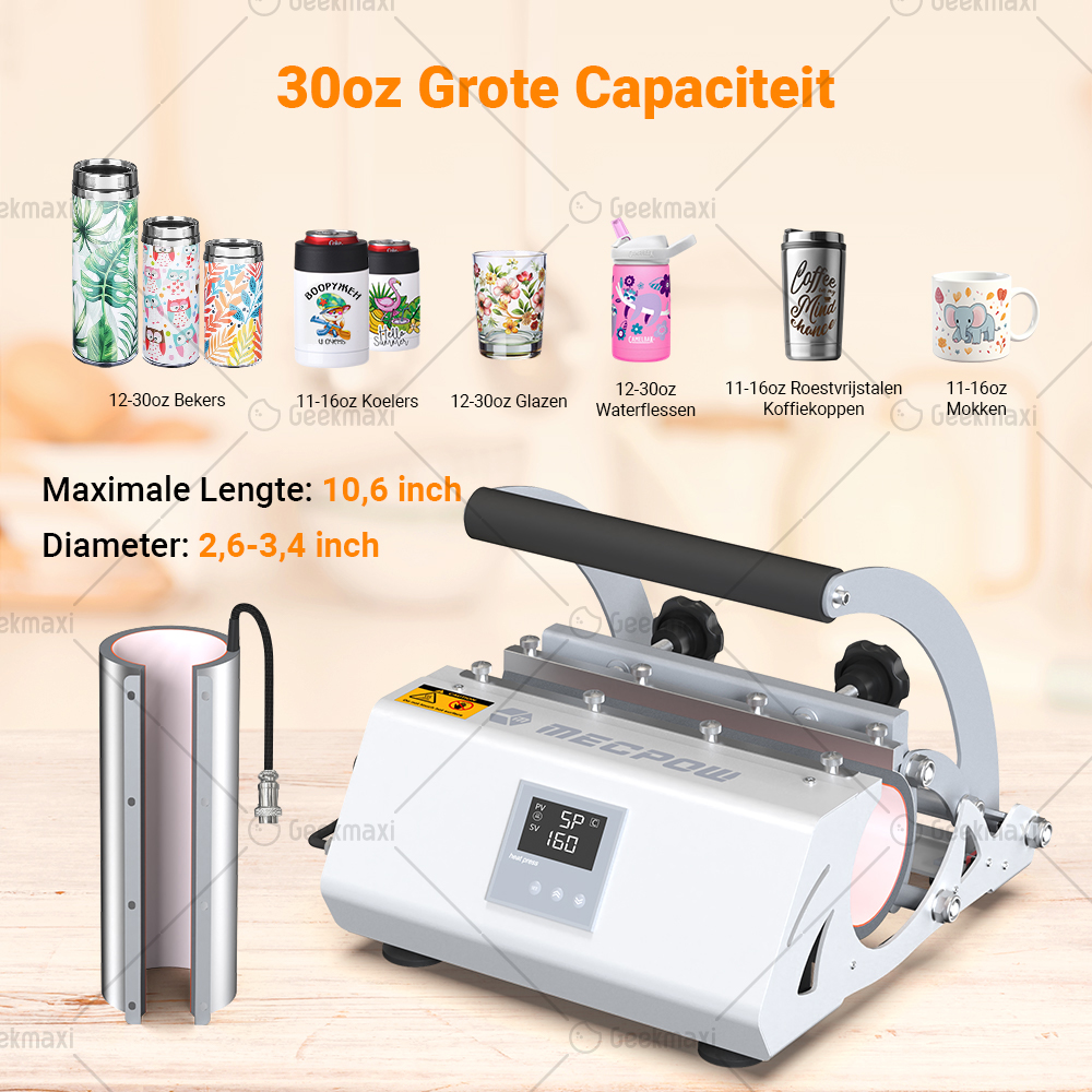 Mecpow MP30 30oz Tumbler Heat Press Machine, Mok Heat Press, LCD Bedieningspaneel, Hoge Veiligheid