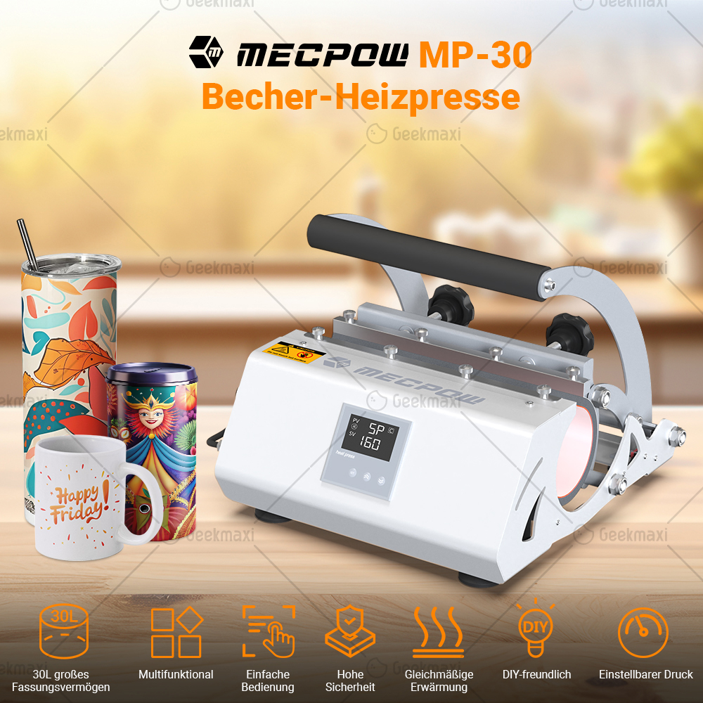 Mecpow MP30 Tumbler Heat Press Maschine, Tassenpresse, LCD-Bedienfeld, hohe Sicherheit