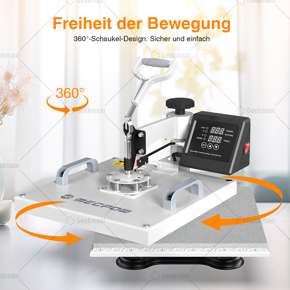 Mecpow MP3881 8 in 1 15*15 Heat Press Maschine, Dual-Rohr Heizung, präzise digitale Steuerung